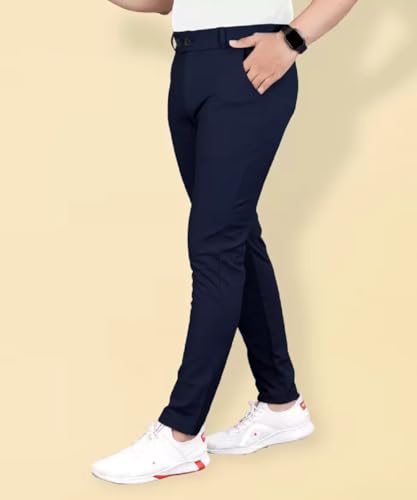 Image of Men's Mid-Rise Slim Fit Formal Trousers with Breathable Fabric, Solid Pattern, and Button Closure | Stylish Pants for Men | Perfect for Office, Business, and Casual Wear