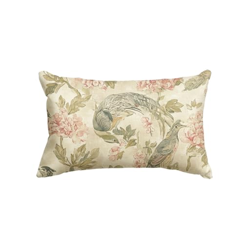AVOIN colorlife Chinoiserie Flowers Birds Fall Throw Pillow Cover, 12 x 20 Inch Cushion Case Decoration for Sofa Couch Farmhouse