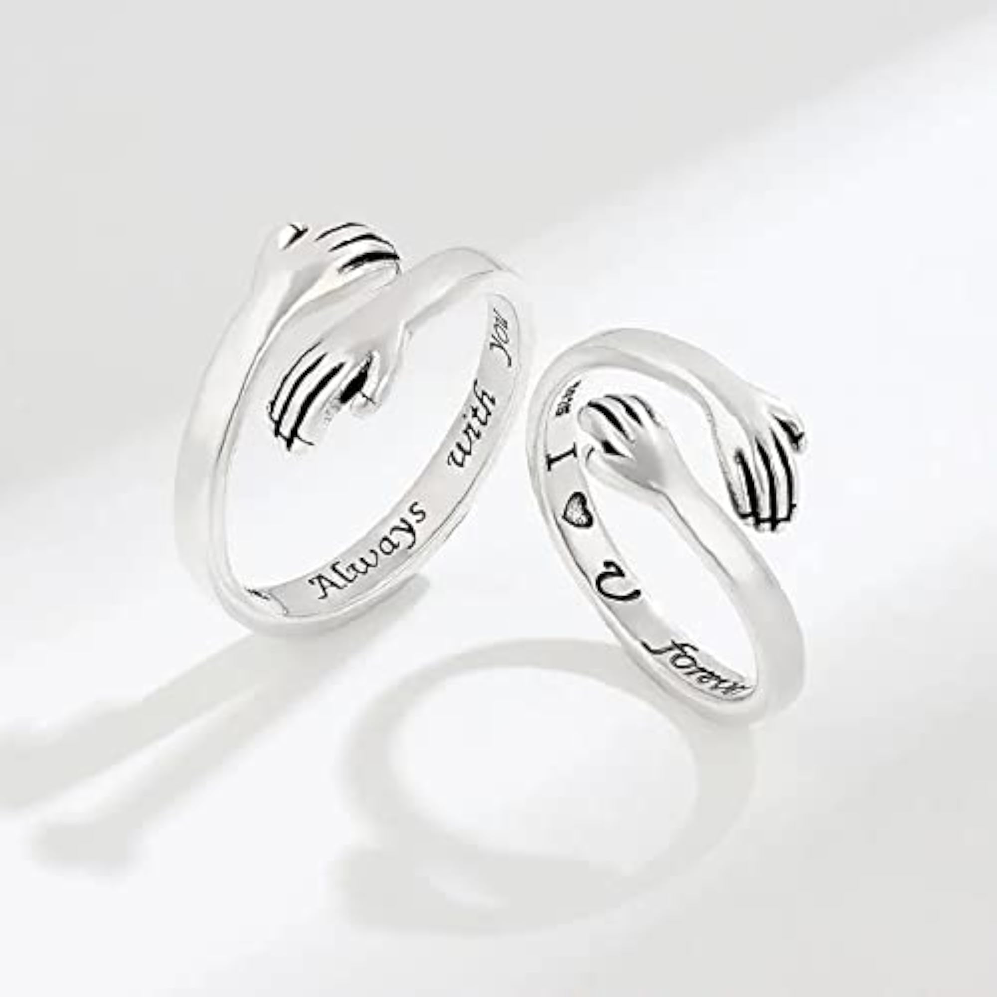 Silver-Plated Hug Hand Promise Ring Combo Set