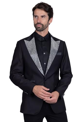 Barabas Men's Rhinestone Geometric Design Peak Lapel Blazer 5BL12 Grey 38/S