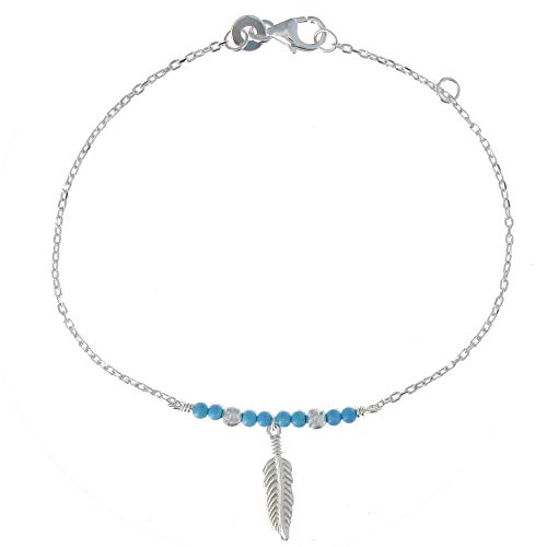 Bracelet Argent 925 Plume Turquoise Idée Cadeau Anniversaire Femme