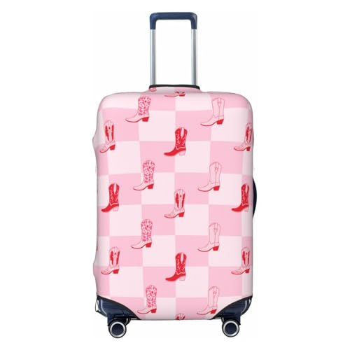 Travel Luggage Cover Protector - Retro Pink Cowgirl Boots Checkerboard Anti-Scratch Suitcase Covers Fits 18-32 Inch Luggage