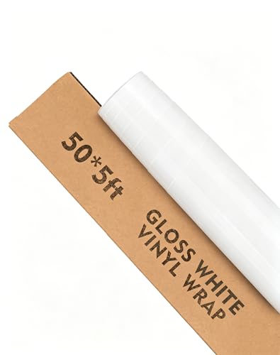 Image of 50ft x 5ft Gloss White Car Vinyl Wrap Roll, Durable Easy Application Automotive Wrapping Film for Car Body Protection (Gloss White)