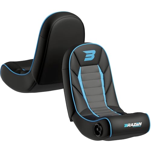 BraZen Sabre Kids Gaming Chair For Kids Two Audio Speakers Bluetooth Compatible With All Major Games Consoles Foldable Junior Floor Rocker Gaming Chair Video Game Chairs - Black Blue