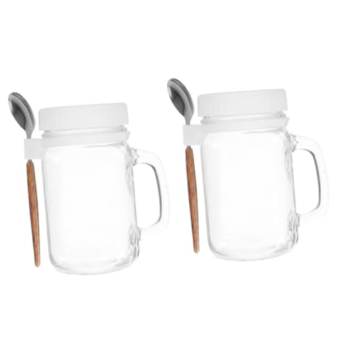 ABOOFAN Jars 2 Sets Portable Glass Mason Jar Glass Cups Terrarium Glass Yogurt Holder Water Cup Jar with Lid Overnight Oat Container Milk Cup White Soda Lime Glass Outdoor Cereal Cup Oats