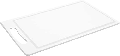 YBM Home BA192a - Tabla de cortar de plástico de 16 x 10 pulgadas, tapete de cocina prémium con ranuras para jugos y mango de fácil agarre, no