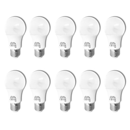 Jandei - 10 x Bombillas Led, Casquillo E27 A60, 10W Equivalente 90W, 1100 Lúmenes, 330 Apertura. No regulable. Perfecto para Casa, Dormitorio, Lámparas de Techo. (4200K Blanco Neutro, Pack de 10)