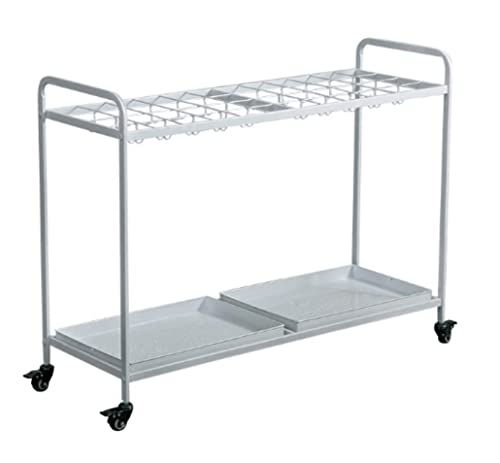 Paragüero de metal con bandeja de goteo y 48 ganchos, soporte móvil para paraguas que ahorra espacio para el hogar, la oficina y el hotel, elegante diseño blanco para entrada organizada