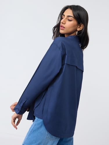 Image of The Souled Store Solids: Women and Girls Full Sleeves Spread Collar Solid Cotton Oversized Fit Lightweight Summer-Ready Casual Streetwear Boyfriend Shirt