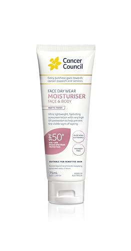 Cancer Council 75mL Daily Sunscreen SPF50 Sun Block - Face & Body Moisturiser with Aloe & Vitamin E, Matte Finish, Non-Greasy, Hypoallergenic