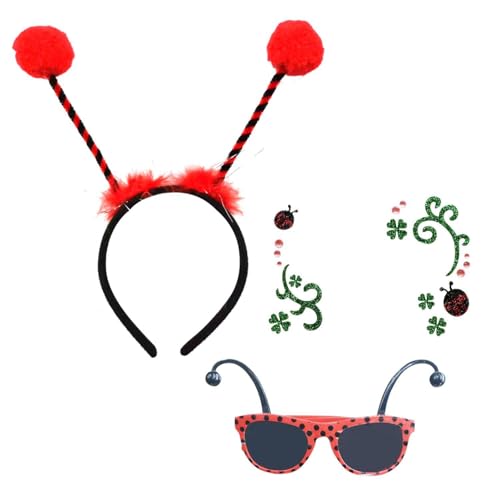 RELKLYU 1 Diadema, 1 Gafas Y 1 Parche Facial, Accesorios De Disfraces De Mariquita, Accesorios De rol, Accesorios para Fiestas.