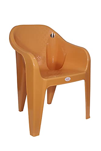 Image of PETALS Plastic Chairs Set of 2 Without Cushion | Arm Chair for Drawing /Living Room | Armchairs for Home /Office /Garden /Indoor & Outdoor | Cap Upto 150 Kgs | Beige, 2 Pcs, Bravo | 3 Years Warranty