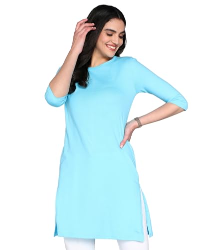 Image of FLEXIMAA Women's Cotton Plain Round Neck 3 /4 Sleeve Long Top