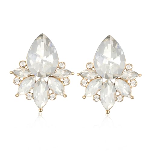 SWEETV Sparkly Cluster Rhinestone Earrings for Women, Fancy Crystal Wedding Bridal Stud Earrings for Brides,Bridesmaid, Prom Formal Vintage Party Jewelry Gifts