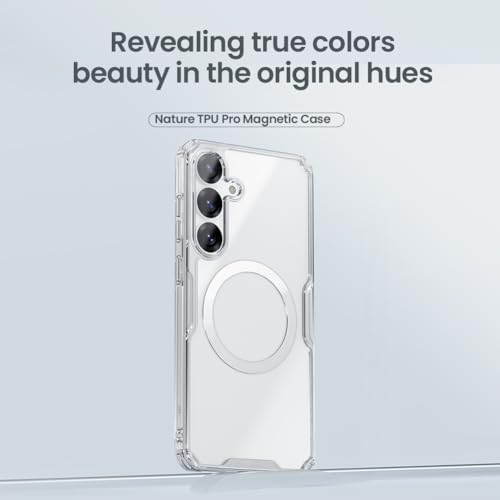 Image of Nillkin Case for Samsung Galaxy S25 (6.2 inch Inch) Nature TPU Pro Magnetic Works with Magsafe Charger Hard Borders + PC Back & Impact Resist Edges Soft Flexible White Color