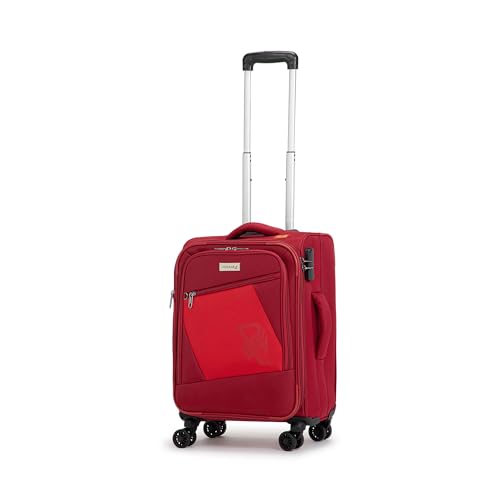 V Lite - Falcon 58 cms Red Carry-On Softside Trolley Bag Expandable Suitcase Travelling Spinner Luggage with Anti-Theft Zippers for Men and Women