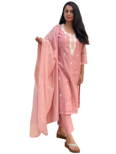 Image of GoSriKi Women Cotton Blend Kurta Pant With Dupatta