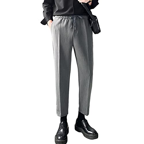 Men'S Casual Pants Chino Pant Slim Fit Drawstring Athletic Dress Pant Skinny Flex Flat Front Straight Fit Pant (Large,Grey), Grey, Large