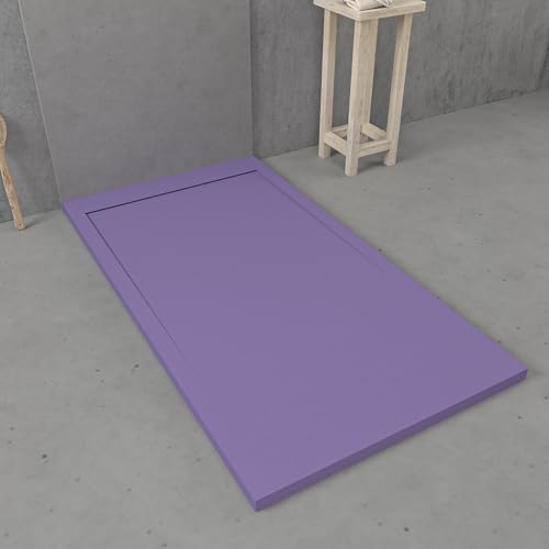 VAROBATH | Plato de Ducha URBANSTONE – Material Resina con Carga Mineral y Textura Pizarra Antideslizante C3 – Incluye Válvula Desagüe y Rejilla (Lila RAL4005, 70x100)