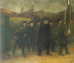 Peinture à l'huile Funeral of a Homeguard Istvan Reti 12x16 pouces