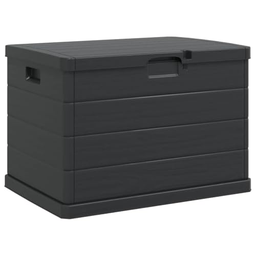 Nqyjm Caja de almacenamiento para jardín, antracita, 77,5 x 54,5 x 53 cm, de plástico, con tapa, caja de almacenamiento, caja de jardín para balcón, terraza