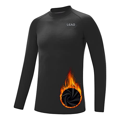LEAO Youth Boys Compression Shirt Long Sleeve Fleece Quick Dry Sports Baselayer Soccer Baseball Basketball Undershirt2