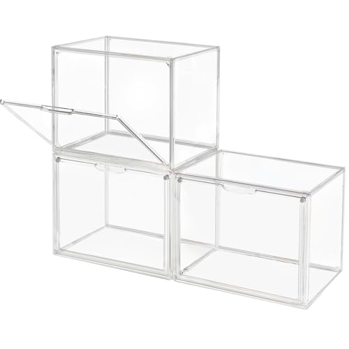 GUDEMAY Clear Stackable Plastic Storage Bins with Magnetic Lid, Dustproof Book & Cosmetic Acrylic...