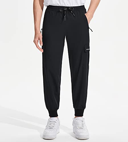 Devoropa Boys Joggers Lightweight Hiking Cargo Pants Water Resistant Upf 50+ Quick Dry Youth Kids Athletic Running Pants Black M #TOP1