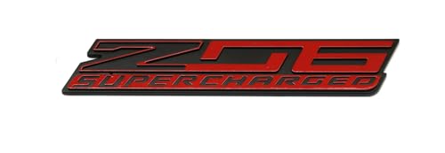 Image of 2Pcs New Z06 Blown Supercharged Engine Emblems 3D Badges Nameplate Compatible with Chevy Corvette (Black Red)