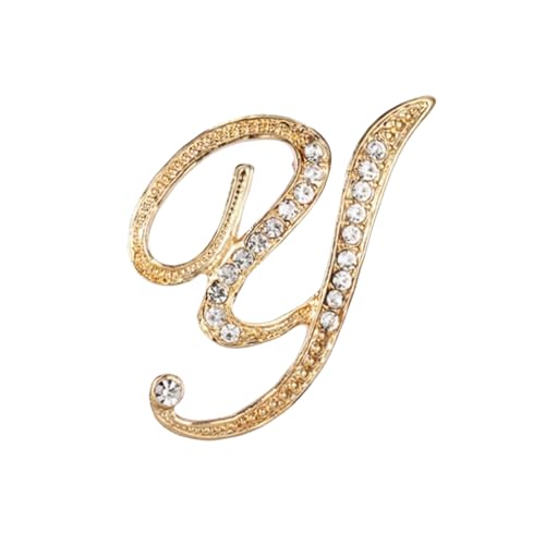 Image of Rhinestone Initial Brooch Pin for Women, Alphabet Gold Letter Brooch A-Z with Crystal, Metal Pin for Hat Bag Dress Suit Accessory for Men