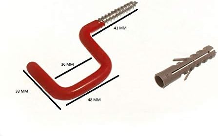 5 x RED Plastic Coated Screw in Square Utility Hooks with Wall Plug