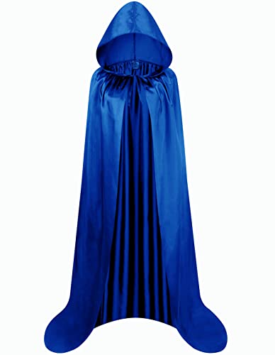 GRAJTCIN Satin Hooded Cape Blue Cloak with Hood Women Halloween Wizard Costume Dress up for Girls (110CM/43, Blue)