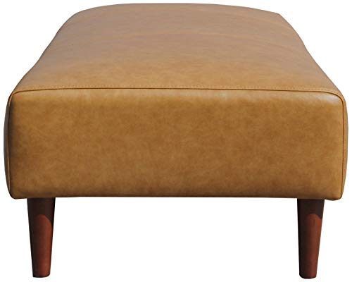 Amazon Brand – Rivet Ava Mid-Century Modern Leather Ottoman, 25.6"W X 15.7"H, Caramel #TOP4