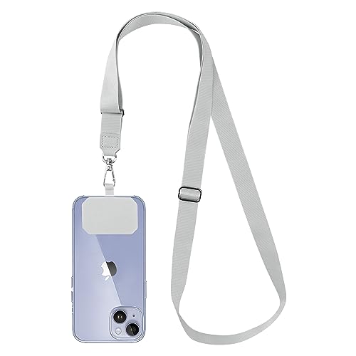 Drucilla Cordón para el Cuello, Cadena de Teléfono Celular Universal, Cuerda para Móvil Ajustable, Colgante para Movil, Compatible con la mayoría de los Smartphones, Gris claro