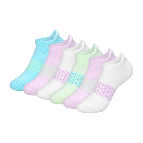 Hanes girls Ankle Socks Pack, 6 Pairs, Absolute Active Cushioned Ankle Socks for Girls, Heel Shield, Multicolor, Medium