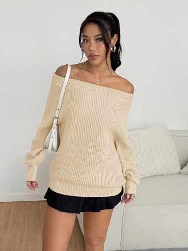 Image of ZAFUL Sweaters for Women Off Shoulder Knit Sweater with Long Sleeve Loose Pullover Jumper Tops