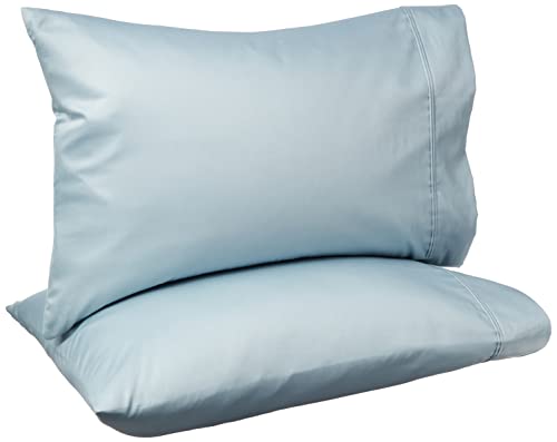 Image of Amazon Basics 400 Thread Count 100% Cotton Pillowcases, Soft, Sateen Weave, Wrinkle Resistant, Standard Size, 20 inch x 30 inch, Smoke Blue, Set of 2