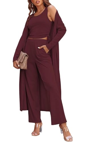 Image of Ladies 3 Piece Long Sleeve Soft Set Hide Belly Fat Formal Sweatsuit Open Front Casual Cardigan