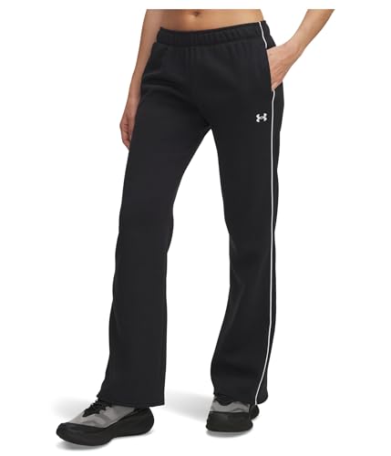 Under Armour, pantaloni in pile con bordi a contrasto Rival, da donna, Nero/Bianco, L