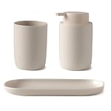 Set accessori bagno color crema 3 pezzi Taki - Dispenser, portaspazzolino e vassoio in plastica opaca