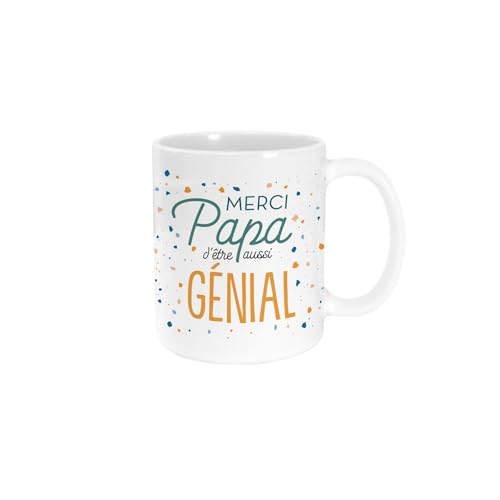 DECOHO - Mug en céramique Merci Papa d'être aussi génial - 33 cl, Céramique - Imprimé en France - Blanc