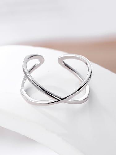 1Pc Sterling Silver Simple Cross-Line Open Ring For Women Party Birthday Anniversary Wear2