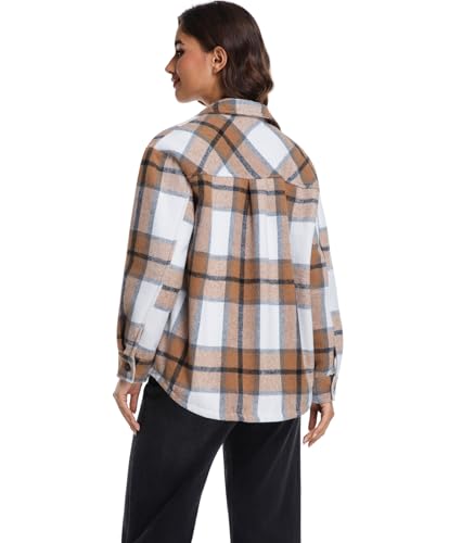 Women's Sherpa Fleece Lined Flannel Shirt Jacket Plaid Button Down Jacket Shacket for Women4