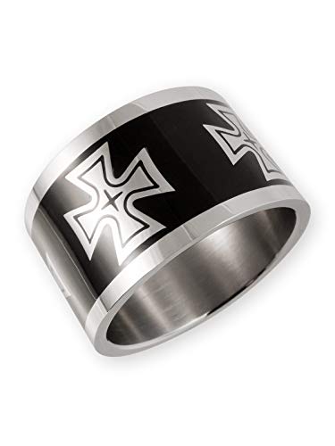 Fly Style Herren Band-Ring Edelstahl 15 mm breit Deutsches Kreuz Bundeswehr, Ring Grösse:21.0 mm