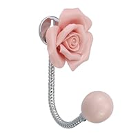 HEVSTIL Flower Coat Hooks Beautiful 3D Flower Ceramic Wall Coat Hook, Chrome Decorative Robe Hook Decorative Flower Wall Mounted Hooks for Keys, Bags, Towels Kitchen Bathroom Office,Pink