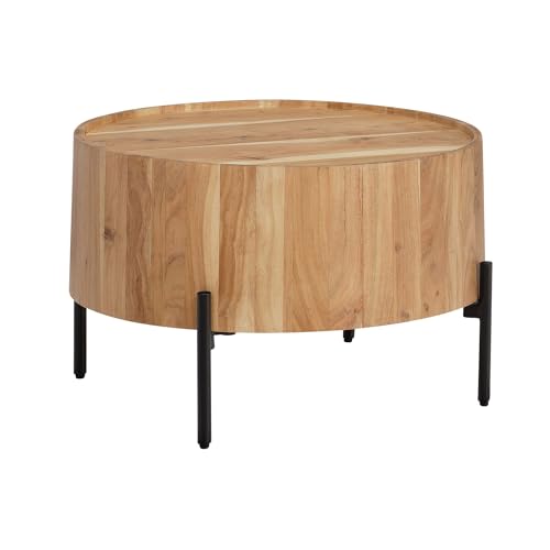 Wohnling Couchtisch Akazie Massivholz 60x60x41 cm Rund mit Metallgestell, Kleiner Sofatisch Modern, Wohnzimmertisch Couch, Kaffeetisch Braun/Schwarz