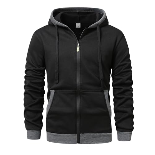 Mens Zip Up Long Sleeve Hoodies Fall Casual Drawstring Sweatshirt Jackets Fashion Loose Fit Outfits Clothes