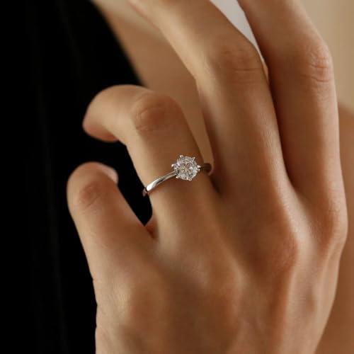 1pc White Gold Six Claw Round Zircon Rings Gorgeous For Women Dating Daily wear Silver Ring Anniversary Occasion Exquisite Women's Jewelry Gift