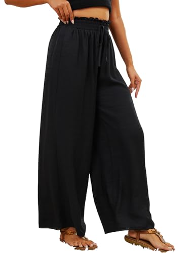 Women's Linen Beach Pants Wide Leg Swim Suit Coverup Summer Sheer Bathing Suit Cover up2