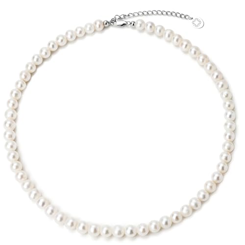 Classic Round Freshwater Pearl Necklace for Women, 7-8mm AAAA Grade Pearls, Stainless Steel Adjustable Pearl Strand, Elegant Jewelry
